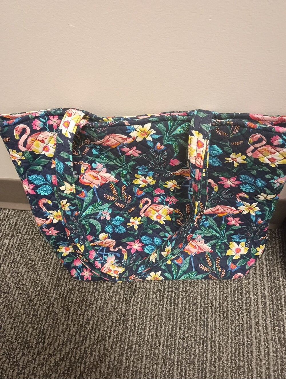 Vera Bradley Quilted Flamingo Floral Tote - Navy, Pink